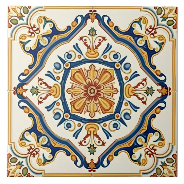Elegant Ornate Colorful Spain Kakelplatta (Framsidan)