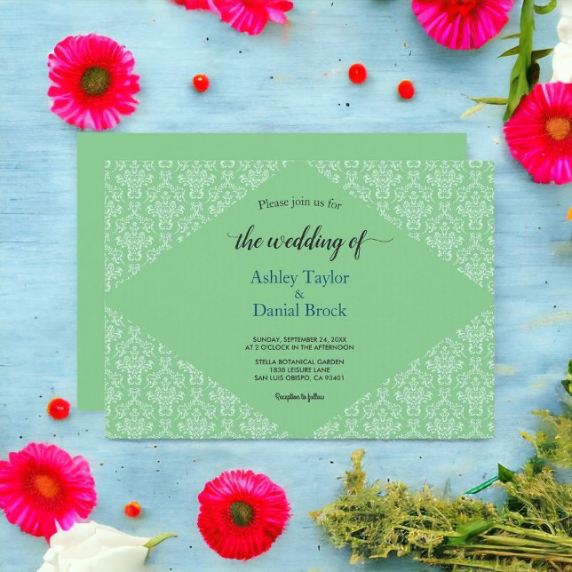 Elegant Ornate Damask Formal Art Deco Chic Bröllop Inbjudningar (Skapare uppladdad)