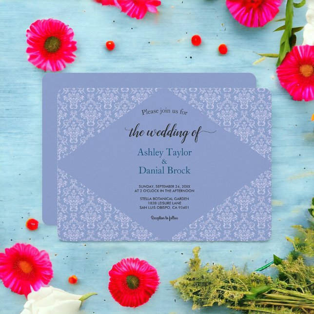 Elegant Ornate Damask Navy Blue Classic Bröllop Inbjudningar (Skapare uppladdad)