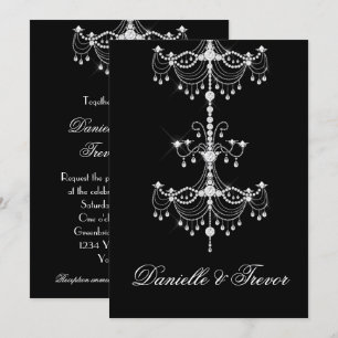 Elegant Ornate Diamond Chandelier på Black Bröllop Inbjudningar