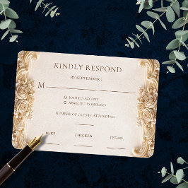 Elegant Ornate Gold Floral RSVP Response Card OSA Kort
