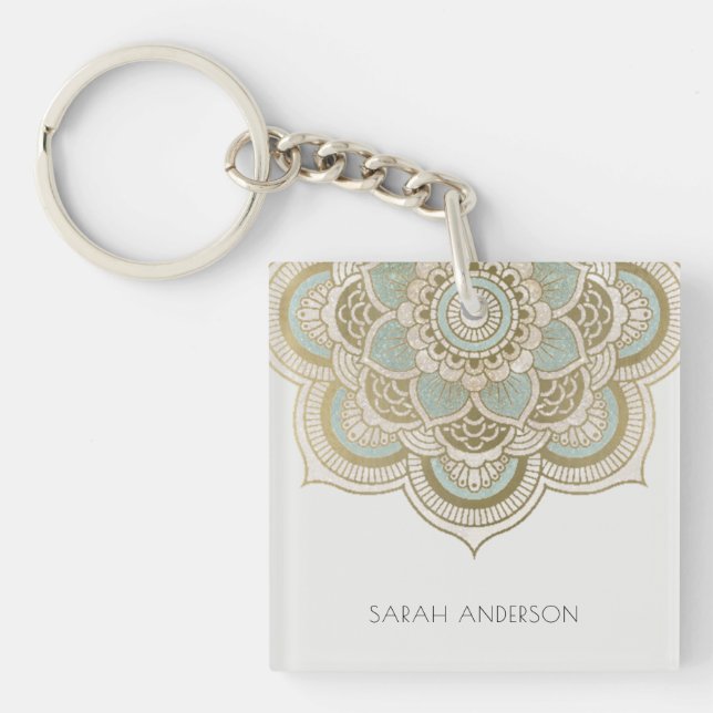 Elegant Ornate Gold Foil Teal Turcos Mandala  (Framsidan)