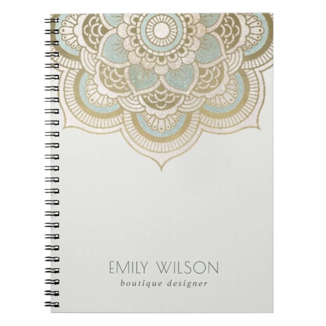 Elegant Ornate Gold Foil Teal Turcos Mandala Anteckningsbok (Framsidan)
