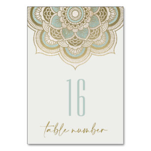 Elegant Ornate Gold Foil Teal Turcos Mandala Bordsnummer