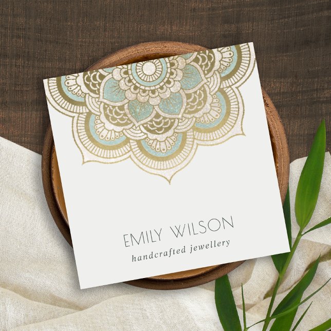 Elegant Ornate Gold Foil Teal Turcos Mandala Fyrkantigt Visitkort (Skapare uppladdad)