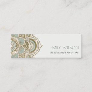 Elegant Ornate Gold Foil Teal Turcos Mandala Mini Visitkort