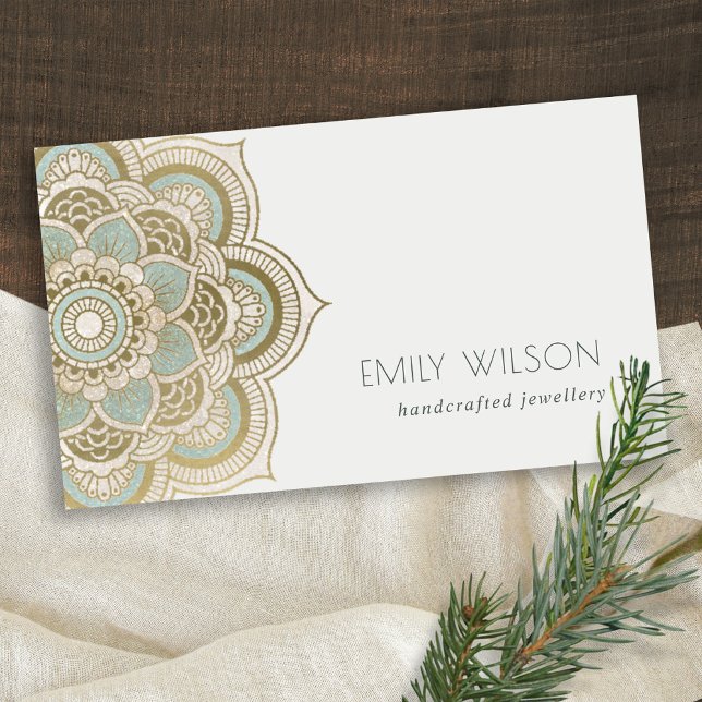 Elegant Ornate Gold Foil Teal Turcos Mandala Visitkort (Skapare uppladdad)