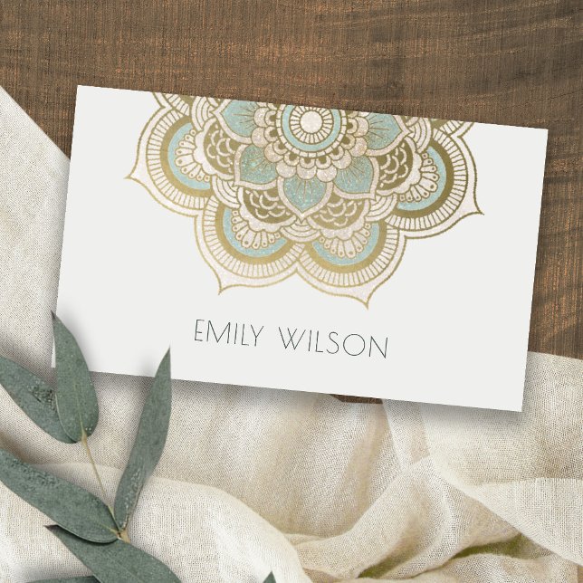 Elegant Ornate Gold Foil Teal Turcos Mandala Visitkort (Skapare uppladdad)