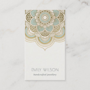 Elegant Ornate Gold Foil Teal Turcos Mandala Visitkort