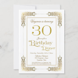 Elegant Ornate Guld 30års födelsedag-middag Inbjudningar