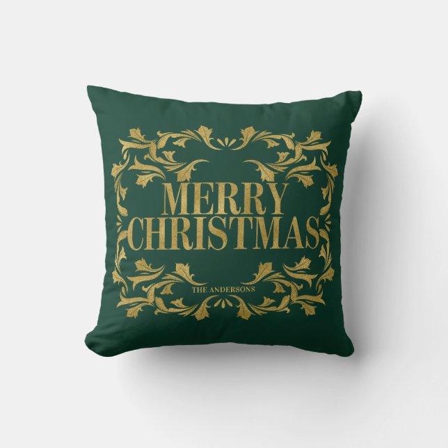 Elegant Ornate Guld God jul Dekorativ kudde (Framsida)