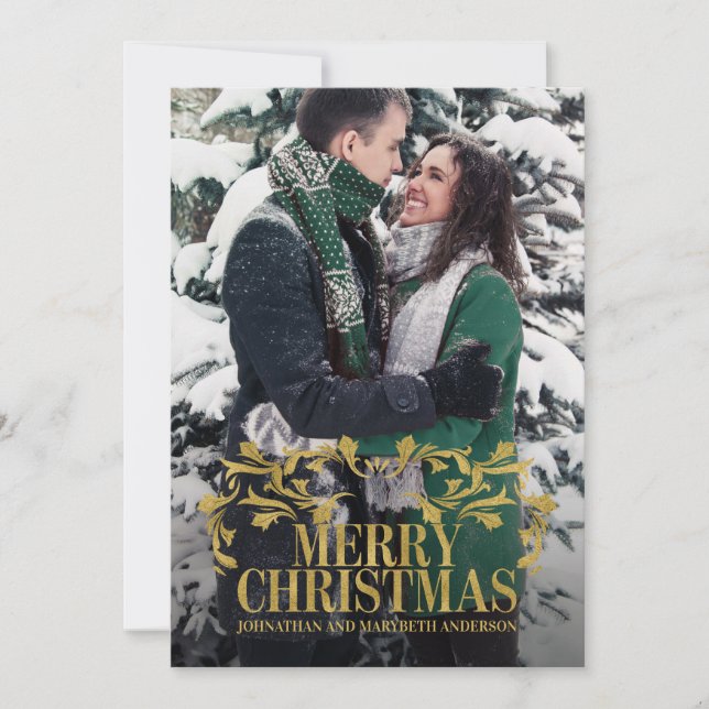 Elegant Ornate Guld God jul-fotokort Julkort (Framsida)
