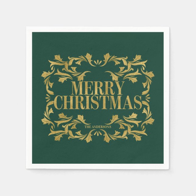 Elegant Ornate Guld God jul Papper Napkins Pappersservett (Framsidan)