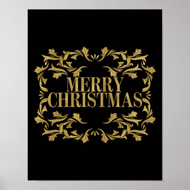 Elegant Ornate Guld God jul Poster tecken (Framsidan)