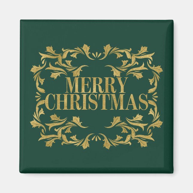Elegant Ornate Guld God jul Square Magnet (Framsidan)