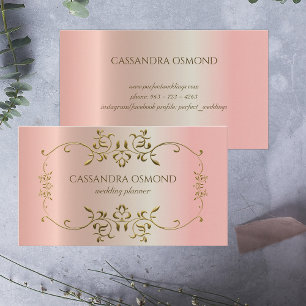 Elegant Ornate Guld Ram om Rosa Metallic Visitkort