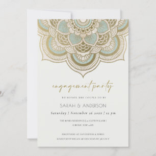 Elegant Ornate Guld Teal Mandala Förlovning Inbjud Tack Kort