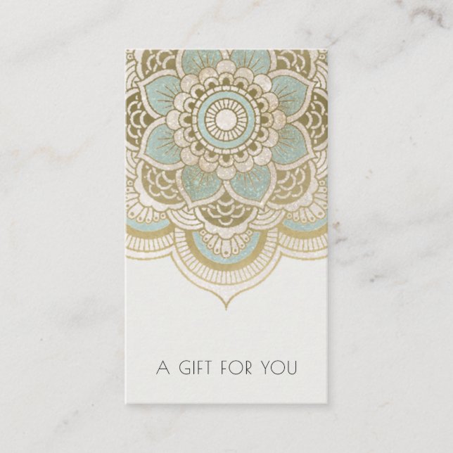 Elegant Ornate Guld Teal Mandala Gift Certificate Visitkort (Framsida)