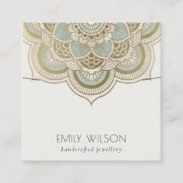 Elegant Ornate Guld Teal Mandala Necklace Visning Fyrkantigt Visitkort