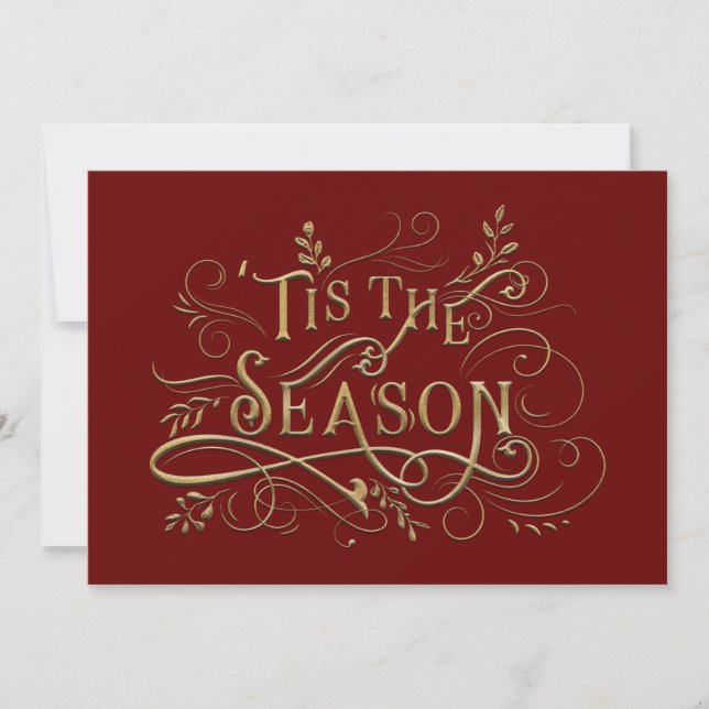 Elegant Ornate Guld "Tis the Season Typography Julkort (Framsida)