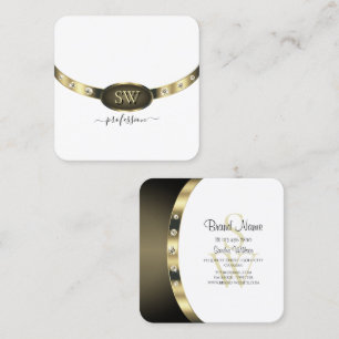 Elegant Ornate Guld Vita Diamanter med Monogram Fyrkantigt Visitkort