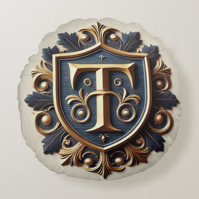 Elegant Ornate Heraldic Shield Rund Kudde (Framsidan)
