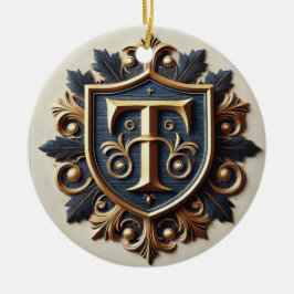 Elegant Ornate Heraldisk Sköld Julgransprydnad Keramik