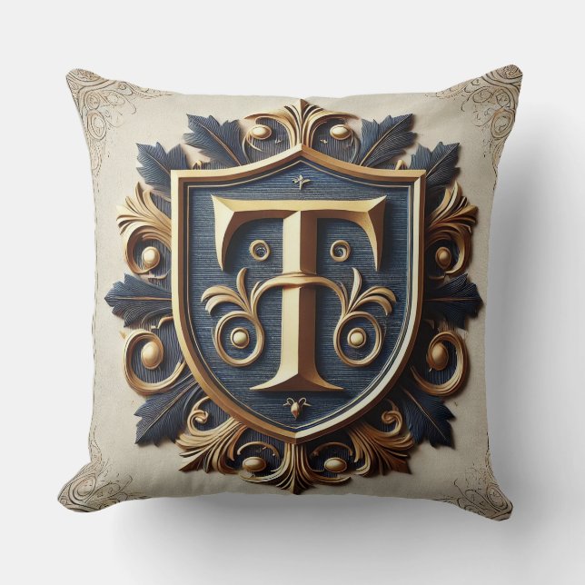 Elegant Ornate Heraldisk Sköld Kudde (Framsida)