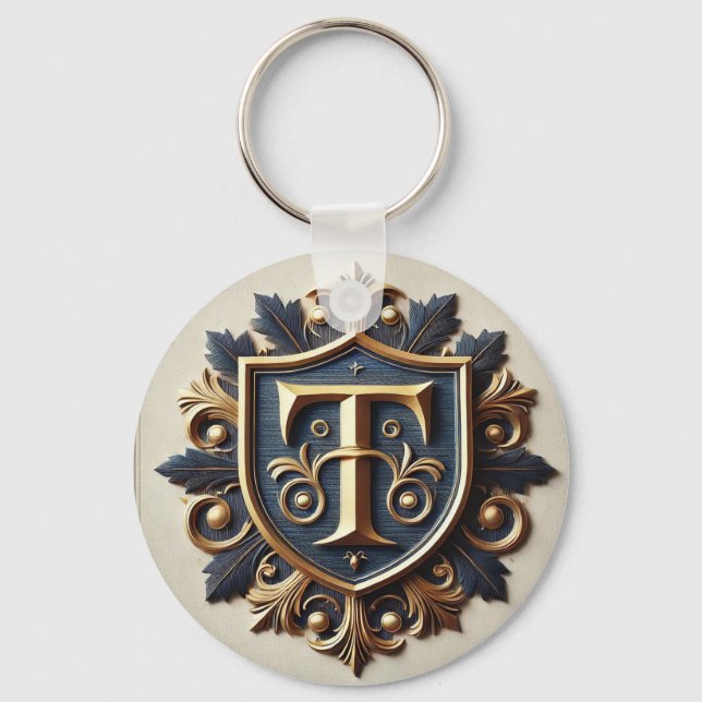 Elegant Ornate Heraldisk Sköld Nyckelring (Framsida)