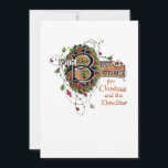 Elegant Ornate jul Hälsning med Holly Julkort<br><div class="desc">Vintage som är typisk för att ha en välsköljd typografi med texten "Med bästa Önskemål för jul och nyår",  svart och guld med holly,  mistletoe och snurrande vin. Baksidan har kompletterande grafik och redigerbar fält.</div>