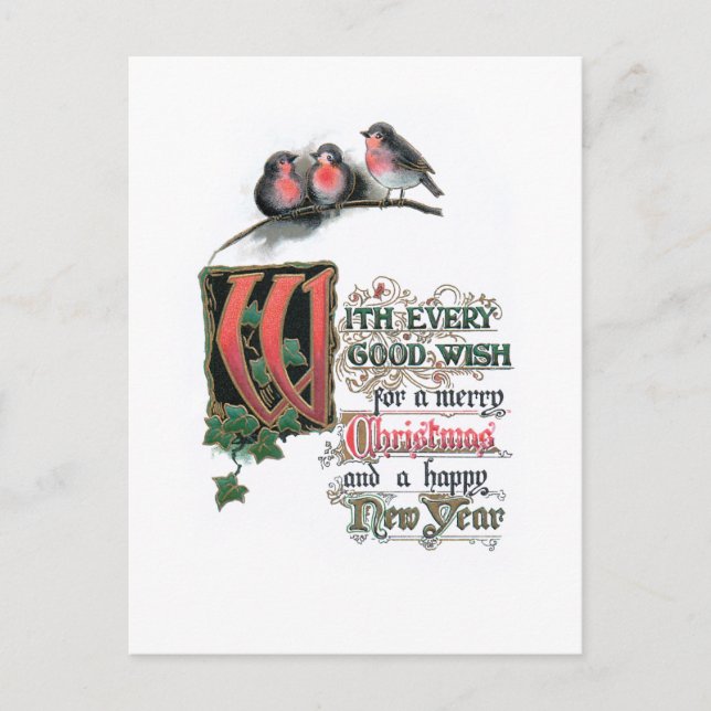 Elegant Ornate-jultext med Robins & Ivy Vykort (Framsida)