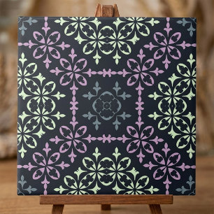 Elegant Ornate Lacy Blue Lila Cream Mönster Kakelplatta