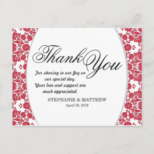Elegant Ornate Red & White Damask Pattern Vykort