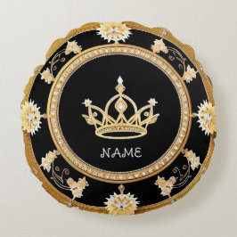 Elegant Ornate Royal Kron Symbol Rund Kudde