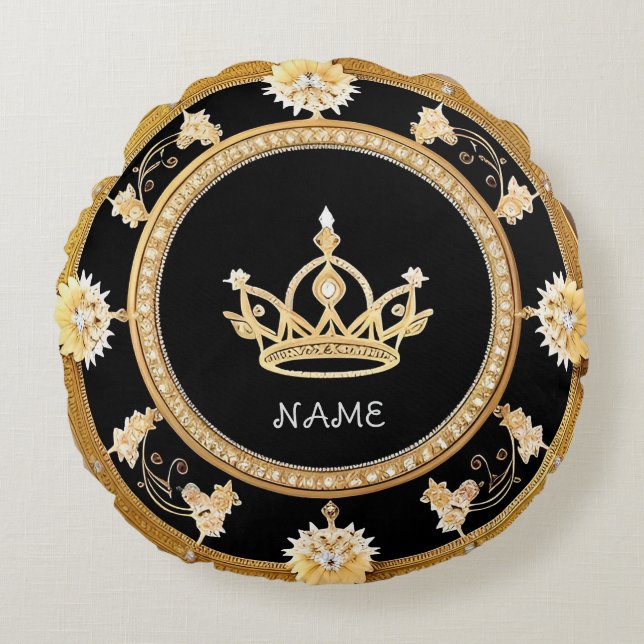 Elegant Ornate Royal Kron Symbol Rund Kudde (Framsidan)