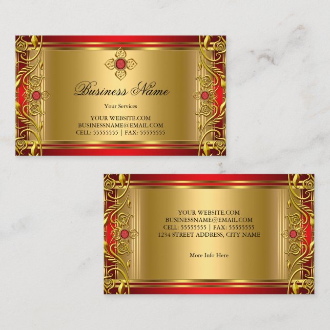 Elegant Ornate Royal Red Jewel Golden Guld Visitkort (Fram/baksida)