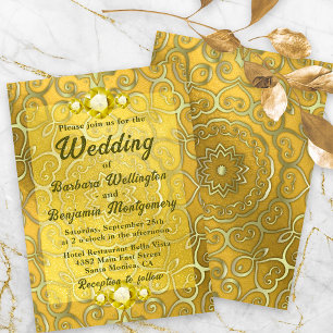 Elegant Ornate-Royalet Jude Guld Bröllop Inbjudningar