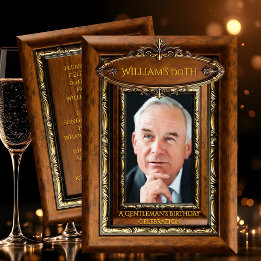 Elegant Ornate Rustic Gold Wood Photo Birthday men Inbjudningar