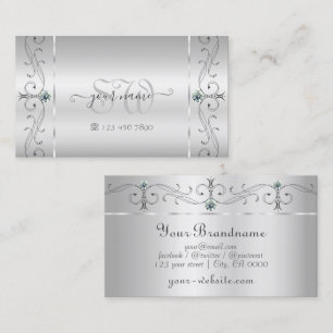 Elegant Ornate Squiggled Jewels Monogram Visitkort