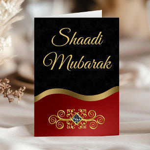Elegant Ornate Svart och Röd Shaadi Mubarak Kort
