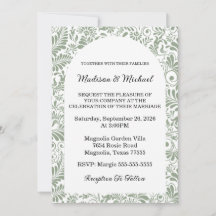 Elegant Ornate Swirl Sage Green Floral Wedding