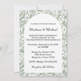 Elegant Ornate Swirl Sage Green Floral Wedding Inbjudningar