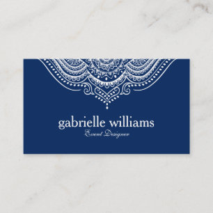 Elegant Ornate White & Blue Geometric Design Visitkort