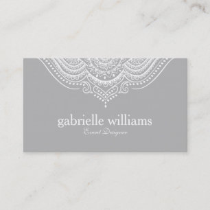 Elegant Ornate White & Light Grått Geometric Desig Visitkort