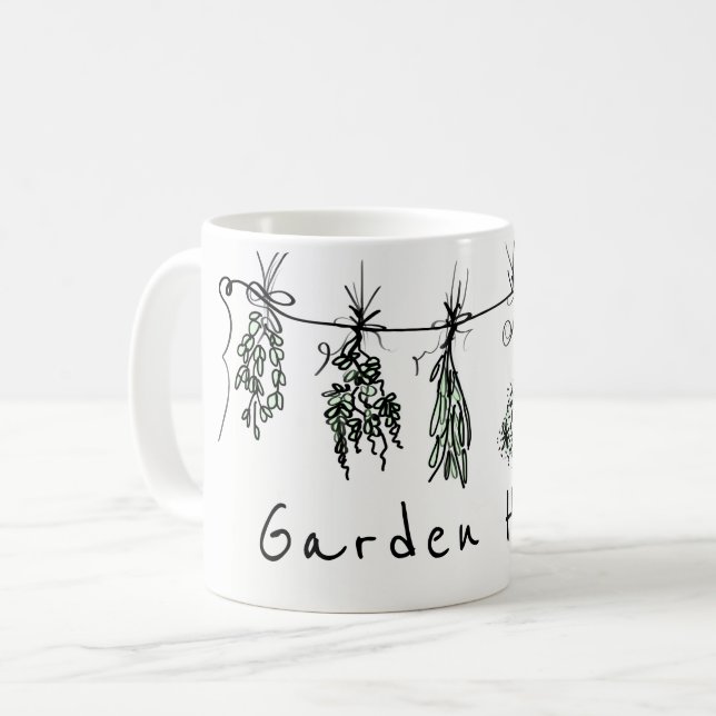 Elegant örtträdgårdslinje teckning kaffemugg (Framsida vänster)