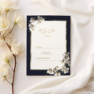 Elegant OSA av marin blå guld-vit orchid-blommigt Inbjudningar