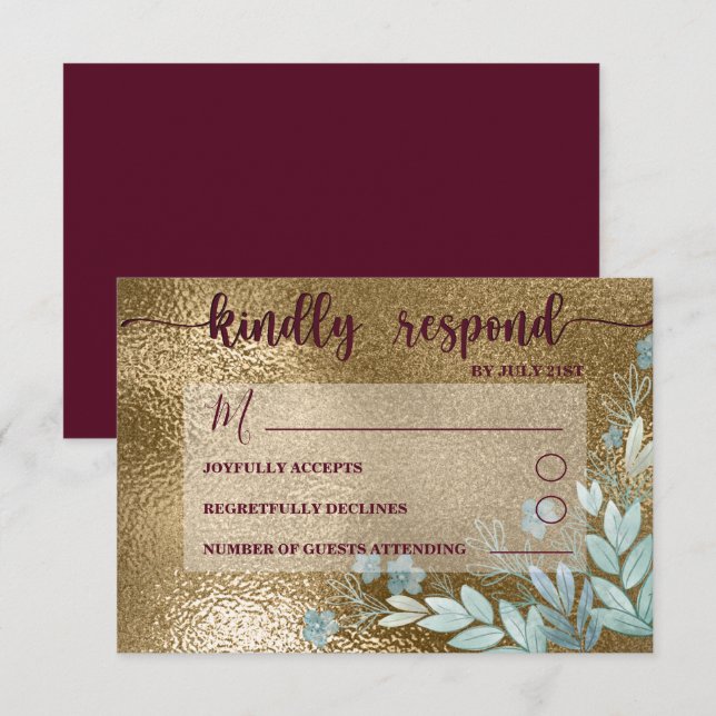 Elegant OSA Black & Burgundy Foliage Bröllop Kort (Fram/baksida)