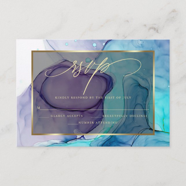 Elegant OSA Djup Lila Aqua Marble Bläck Kort (Framsida)