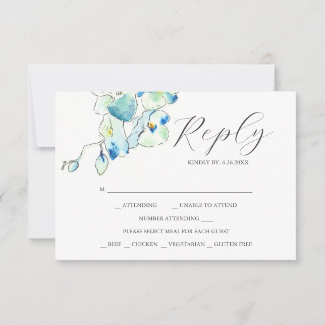 Elegant OSA kort Blue Watercolor Flowers (Framsida)