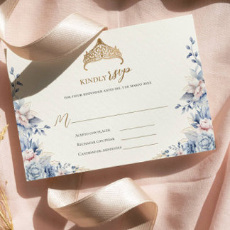 Elegant osa quinceañera Blommigt guld blå rosa Kort